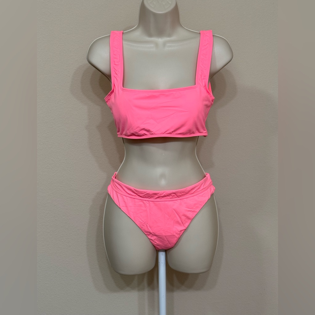 Billabong Women’s Pink Bikini Top & High Bottom Stretch Two Piece Swimsuits L/12